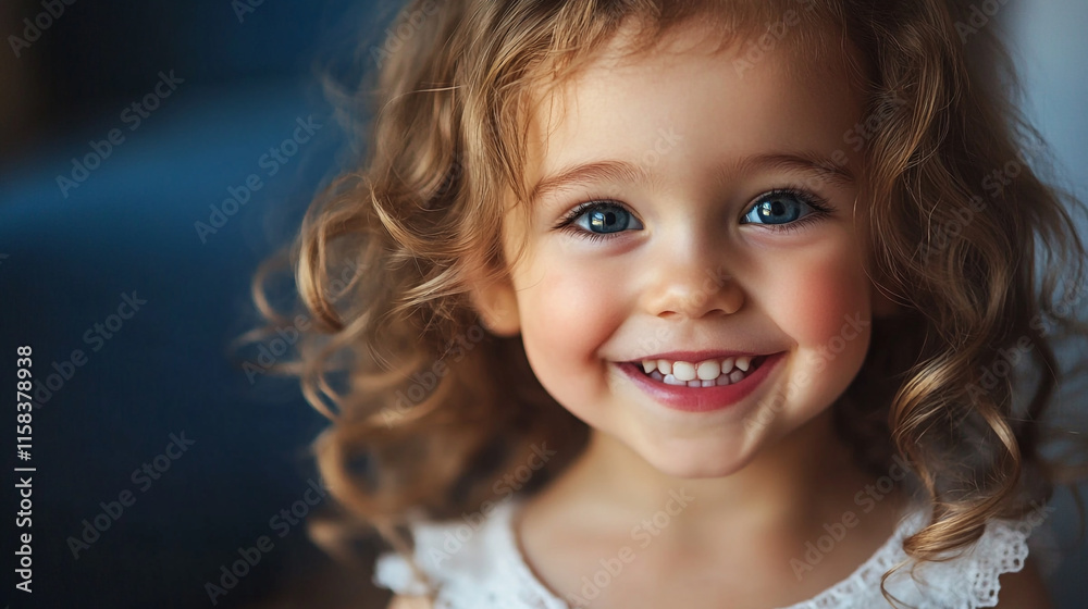 Cute child smiling warmly with curly hair in a bright indoor setting. Cute child smiling warmly with curly hair in a bright indoor setting.