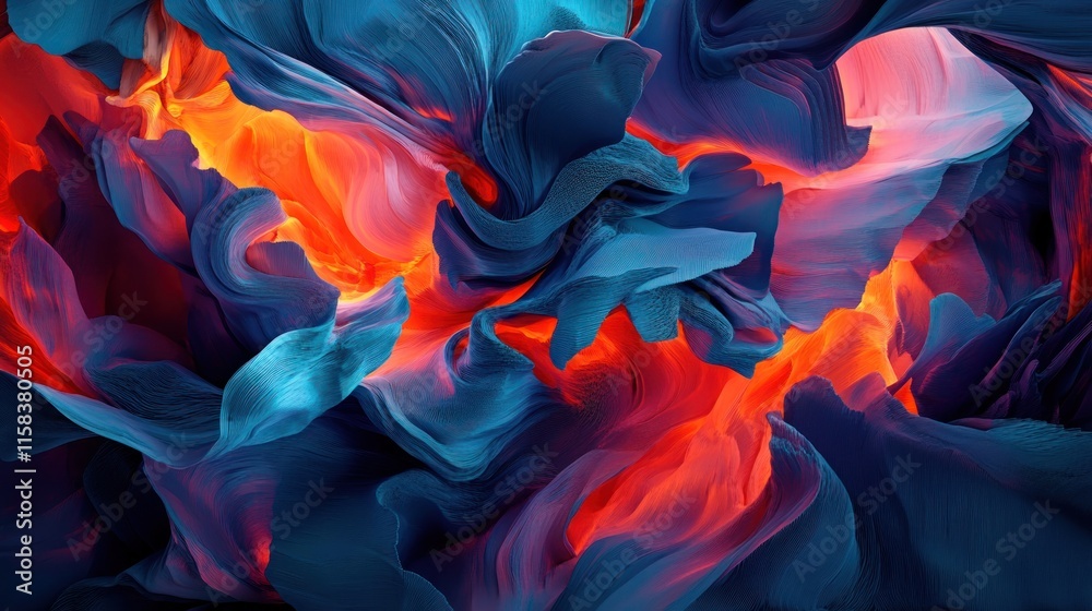 Obraz premium Abstract swirling vibrant blue and orange paint texture.