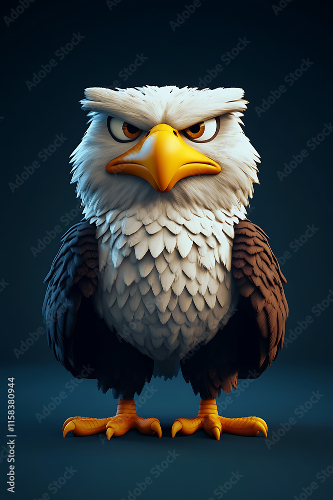 Obraz premium A stylized, cartoonish eagle with a fierce expression and detailed feathers.