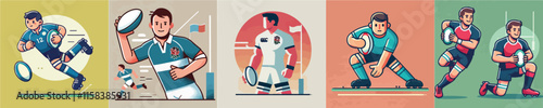 Simple vector collection of rugby players playing