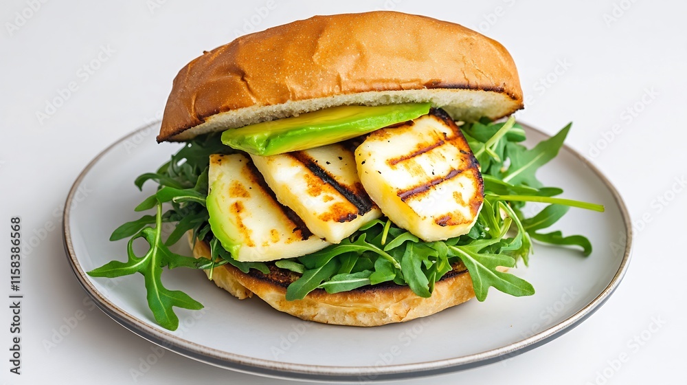 Delicious Grilled Halloumi and Avocado Sandwich Photo: Close-up Shot. AI Generated