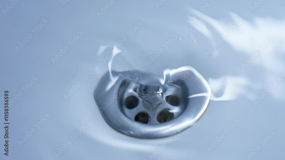 A vortex of water flowing down a drain in a sink.