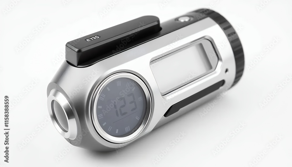Sleek Silver Device - Modern Digital Clock with Integrated Camera Sleek Silver Device - Modern Digital Clock with Integrated Camera