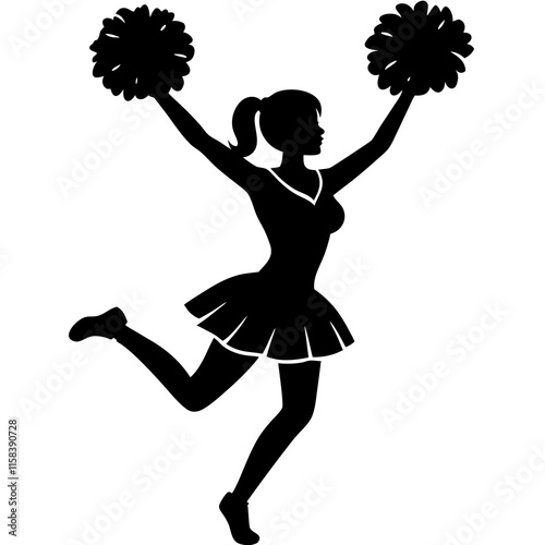 Cheerleader Jumping with Pom-Poms in Classic Uniform