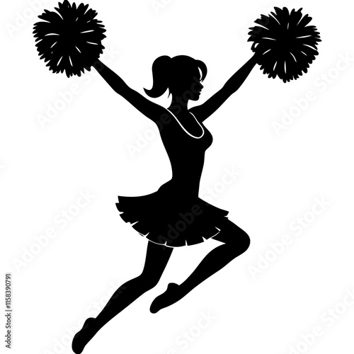 Cheerleader Jumping with Pom-Poms in Classic Uniform