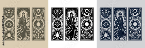 mage playing card tattoo design with cosmic vibes