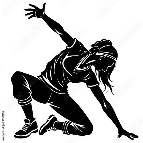 Female Street Dancer Performing Dynamic Pose in Athletic Gea