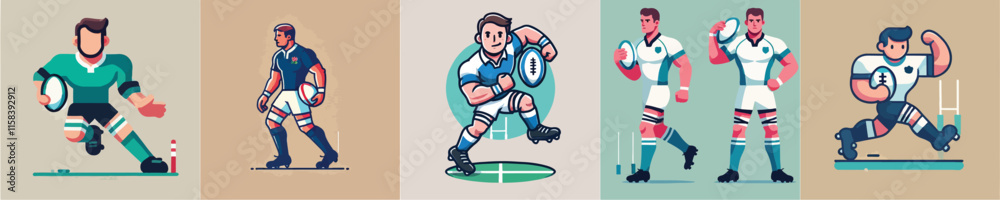 Simple vector collection of rugby players playing Simple vector collection of rugby players playing