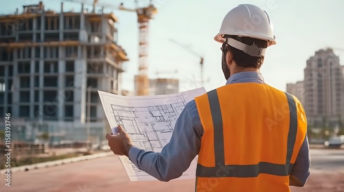Saudi Arabian Gulf engineer reviewing construction plans, project management, and architectural engineering in the engineering sector