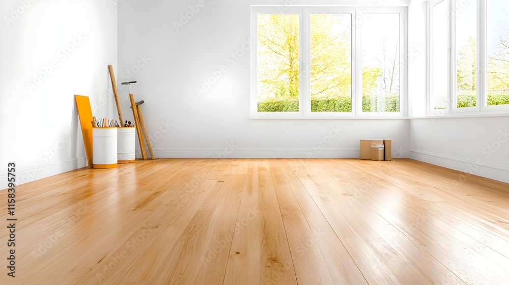 Bright and Spacious Empty Room with Light Wooden Floor, Large Windows and Natural Light Ideal for Home Decor, Interior Design Projects and Creative Spaces Bright and Spacious Empty Room with Light Wooden Floor, Large Windows and Natural Light Ideal for Home Decor, Interior Design Projects and Creative Spaces