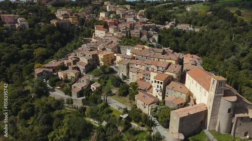 Scansano in Tuscany, Italy. Scenic old village aerial. Mediterranean roman medieval town. Morellino wine. photo