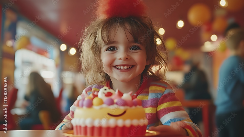 Happy girl smiles at birthday cake. Happy girl smiles at birthday cake.