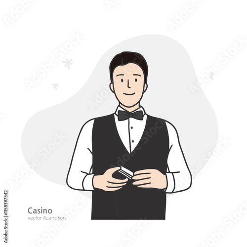 Casino male dealer holding card illustration