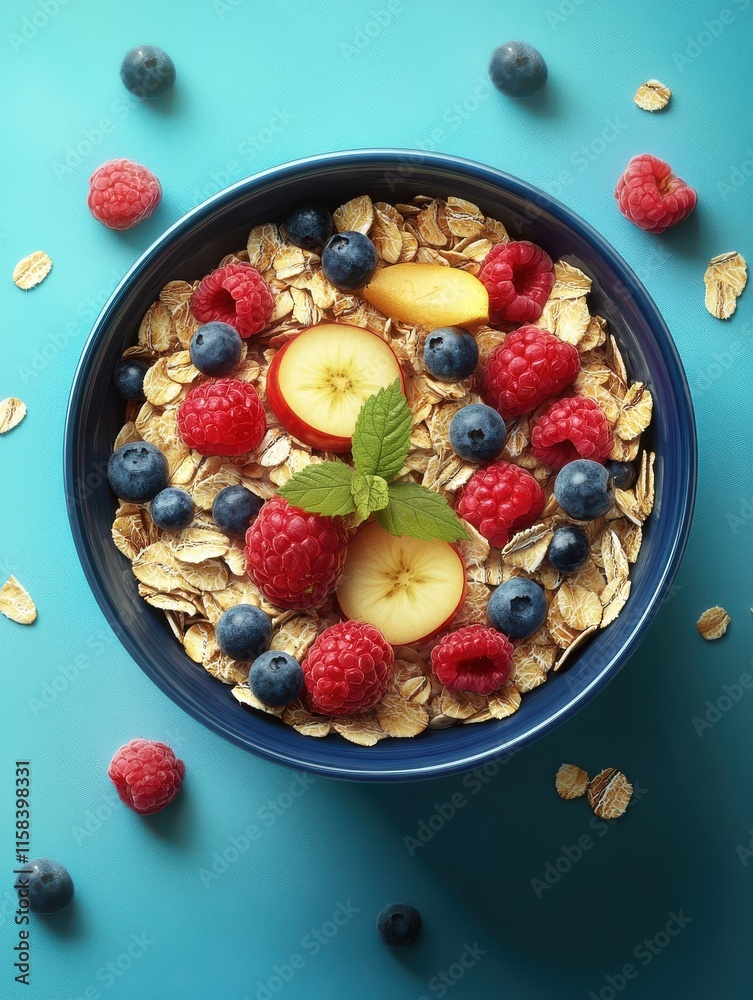 muesli with fruits in bowl muesli with fruits in bowl