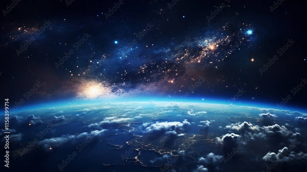 Fototapeta premium Mesmerizing Celestial Embrace Earth cradled in the luminous arms of the Milky Way Galaxy showcasing the breathtaking beauty of our cosmic home amidst the grandeur of the universe
