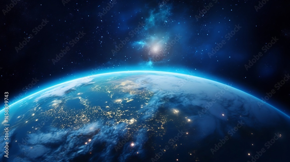 Obraz premium Breathtaking close up view of the Earth suspended in the vast cosmic expanse with the mesmerizing Milky Way galaxy shining brightly in the celestial background
