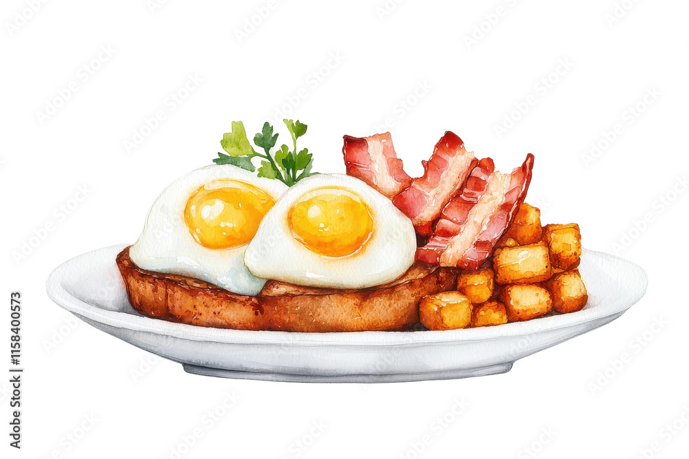 Delicious Breakfast with Eggs and Bacon on Plate Delicious Breakfast with Eggs and Bacon on Plate