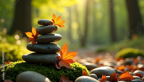 White pebbles stacked in a zen garden, symbolizing balance and harmony in nature photo