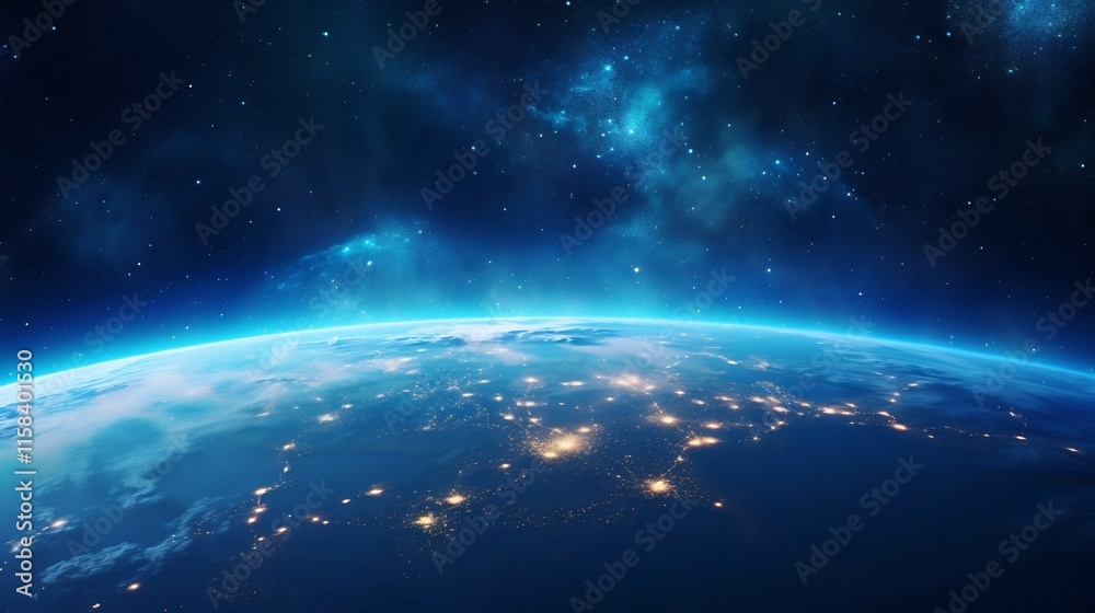 Obraz premium close up view of the Earth set against the captivating backdrop of the luminous Milky Way galaxy showcasing the beauty and grandeur of the cosmic expanse