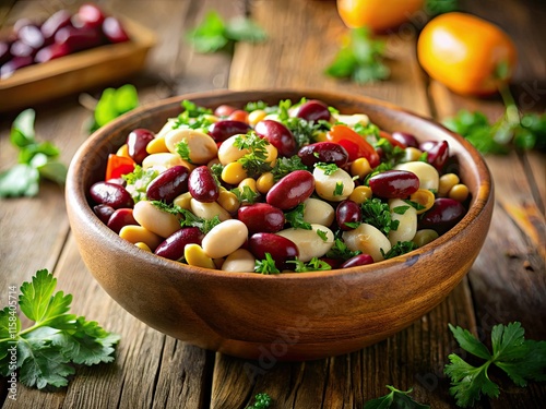 Enjoy this vibrant three-bean salad recipe; fresh parsley adds a delightful touch. photo