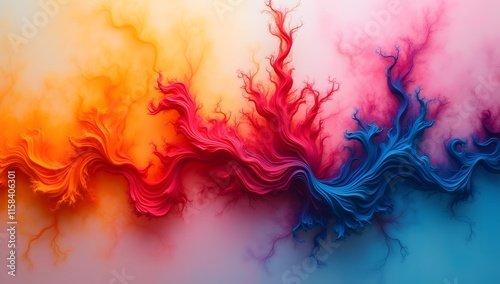 Abstract Colorful Smoke Background - A vibrant explosion of colors, like a fiery cloud of burning energy, creates a dynamic and artistic texture photo