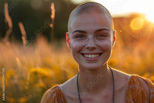 Portrait of a brave survivor smiling in a serene outdoor setting photo