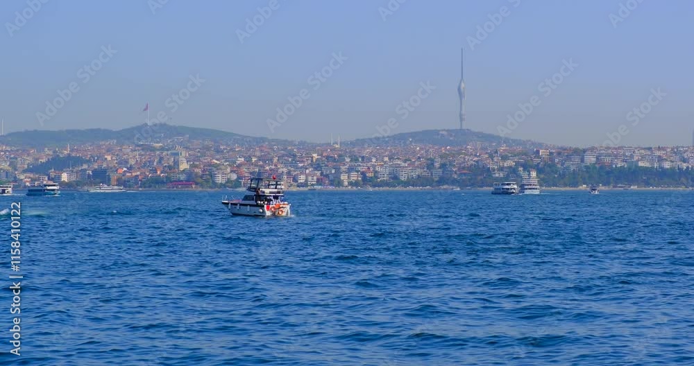 Bosporus Strait with tourboat travel in İstanbul,Turkey Bosporus Strait with tourboat travel in İstanbul,Turkey