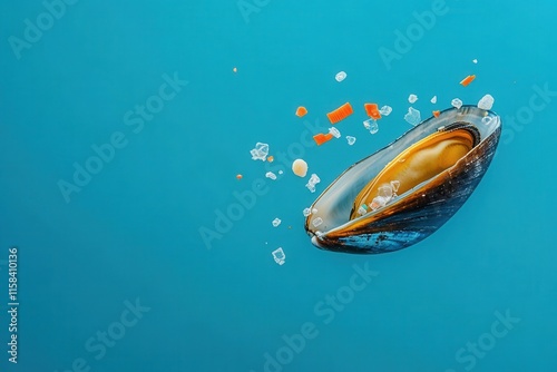 Detailed view of microplastic particles lodged in marine sediment, highlighting environmental pollution concerns.