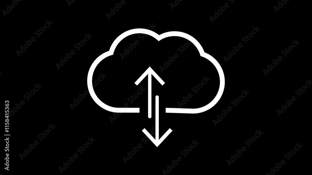 Cloud upload download icon animation isolated against a black background. Cloud upload download icon animation isolated against a black background.
