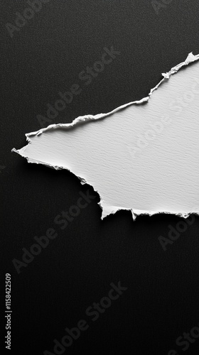 The torn edge of a white paper on a black background. Copy space, free space for text	