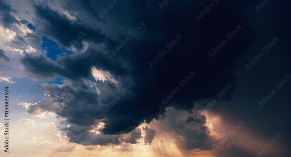 dark dramatic clouds in a cloudy sky in a storm and rain at sunset dark dramatic clouds in a cloudy sky in a storm and rain at sunset