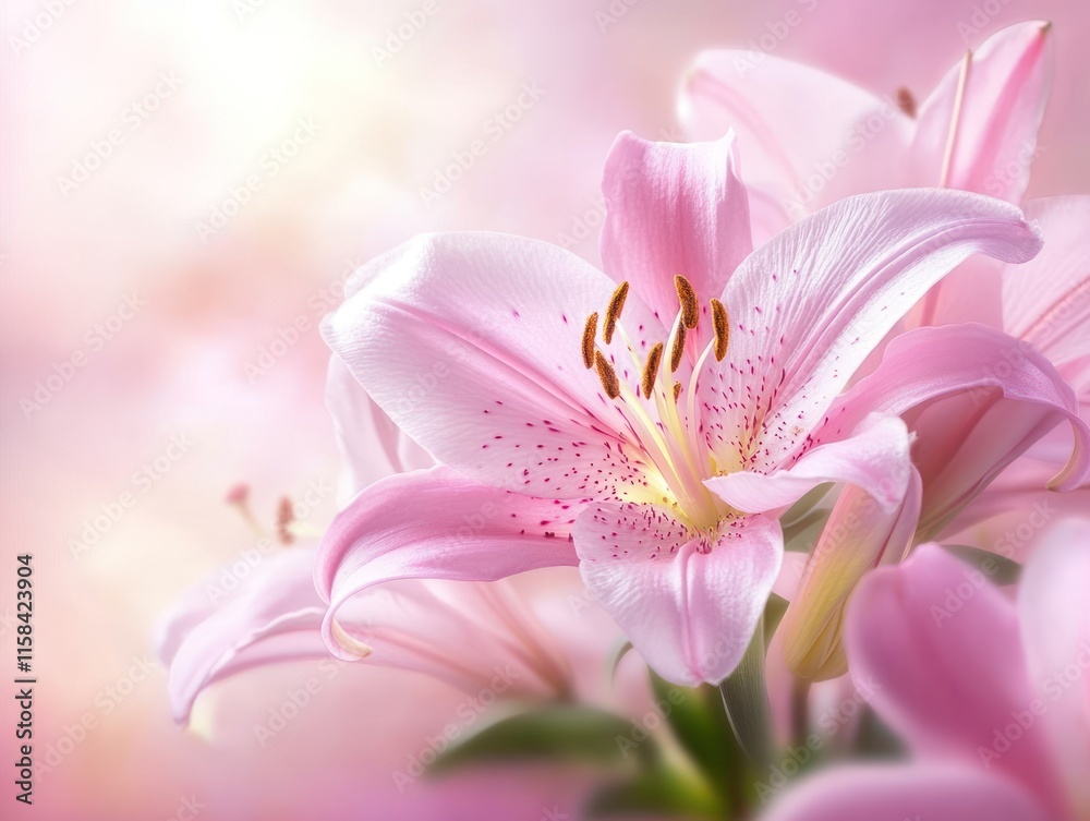 Close-up of delicate pink lilies, soft focus background. Close-up of delicate pink lilies, soft focus background.