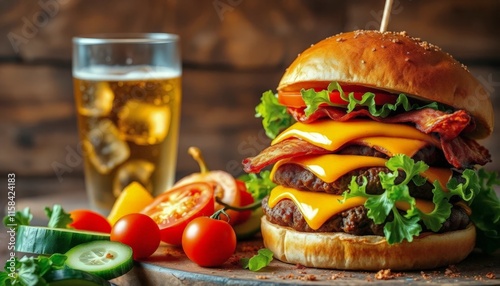 Burger with cheese and tomato