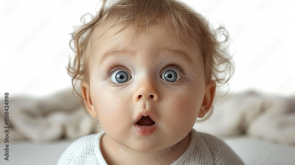Astonished little baby on white background. Astonished little baby on white background.