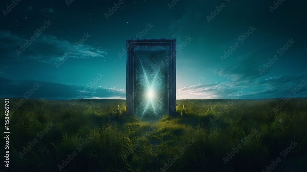 Mystical Glowing Portal in Serene Grassy Landscape Mysterious and Enchanting Doorway to Another Realm Shining Amidst Tranquil Nature Mystical Glowing Portal in Serene Grassy Landscape Mysterious and Enchanting Doorway to Another Realm Shining Amidst Tranquil Nature