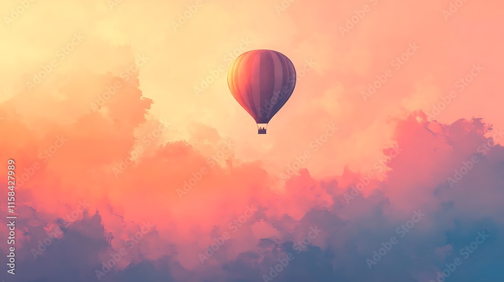 Obraz premium Silhouette of a hot air balloon in soft morning light against a pastel sky