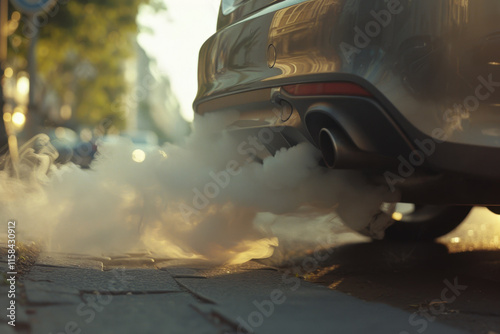 Car Exhaust Pipe Releasing Smoke on the Street photo