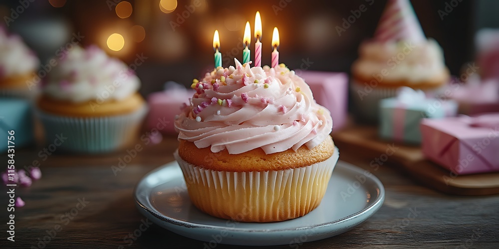 Birthday cupcake with candles and gifts. (2) Birthday cupcake with candles and gifts. (2)