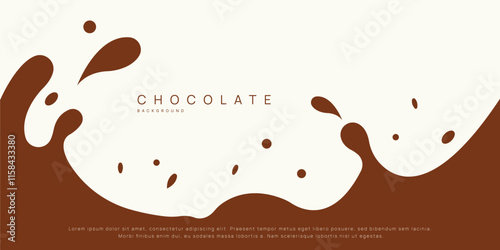 Chocolate background of Modern poster, dynamic splashes and drops. Vector illustration in a flat style of minimalism	