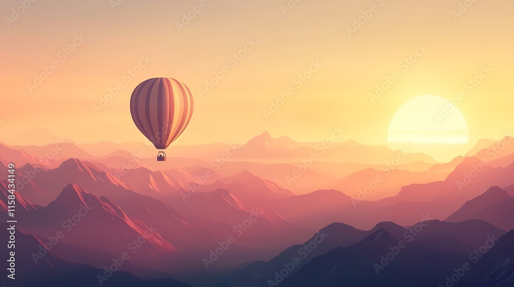 Fototapeta premium Hot air balloon drifting effortlessly through the soft hues of the dawn sky