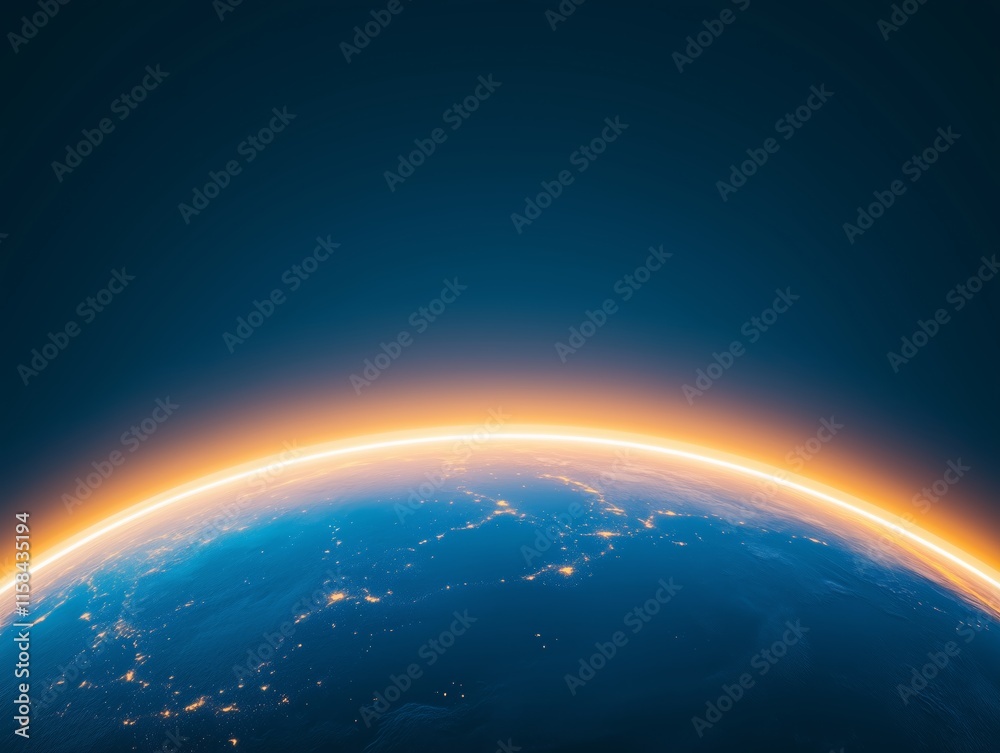 Obraz premium Space View of Earth Dawn With Bright Atmospheric Rim and Continental Lights Representing New Day and Global Energy