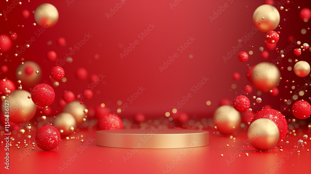 Red and Gold Festive Display Background with Podium
Red and Gold Festive Display Background with Podium
