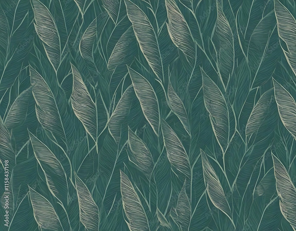 Fototapeta premium Teal Green Leaves Pattern Abstract Botanical Design
