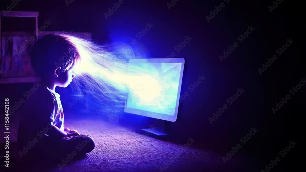 A child sits on the floor facing an apple computer screen, illustrating internet addiction treatment and solutions for restart internet addiction
