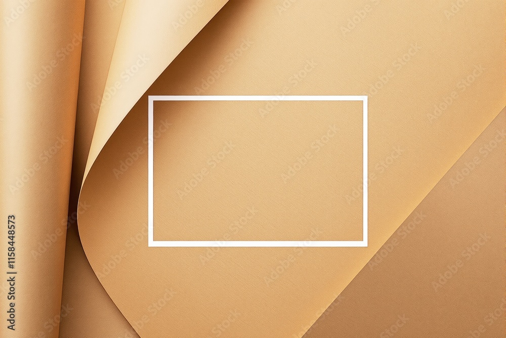 Obraz premium Layered beige paper background with a white rectangular frame. Minimalist design concept, suitable for mockups, branding, or presentation purposes. Ai generative