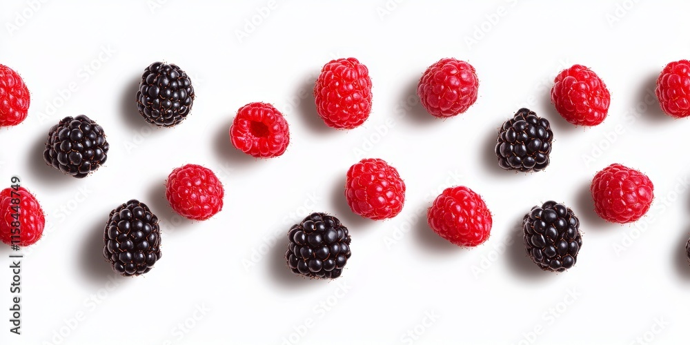 Isolated berries featuring fresh raspberries and blackberries on a white background, showcasing the vibrant colors and textures of these isolated berries with a precise clipping path. Isolated berries featuring fresh raspberries and blackberries on a white background, showcasing the vibrant colors and textures of these isolated berries with a precise clipping path.