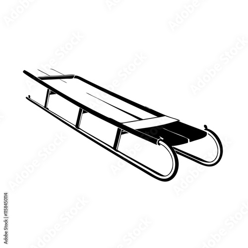 black line drawing toboggan, outdoor winter activity, sled, hills, snow