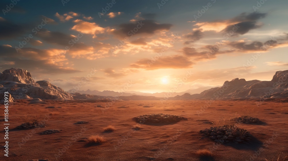 Captivating sunset view over the infamous Area 51 military facility surrounded by the vast barren desert landscape Captivating sunset view over the infamous Area 51 military facility surrounded by the vast barren desert landscape
