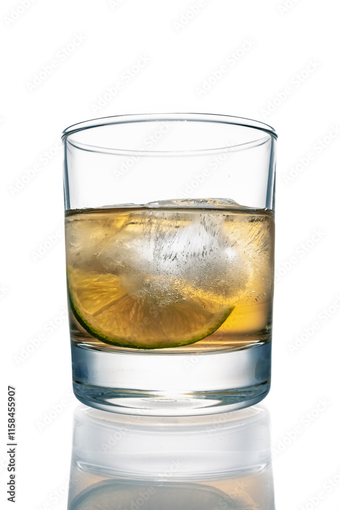 Alcoholic cocktail of whiskey with lime isolated on white Alcoholic cocktail of whiskey with lime isolated on white