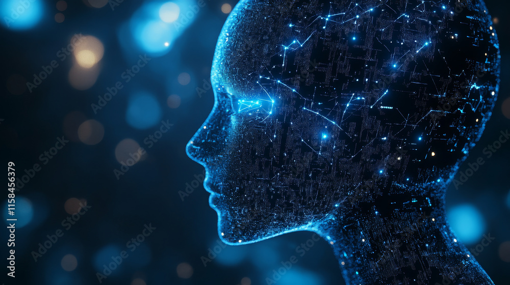 Abstract Artificial Intelligence on Atomic and Technology Background with Computer Systems dot blue. Abstract Artificial Intelligence on Atomic and Technology Background with Computer Systems dot blue.